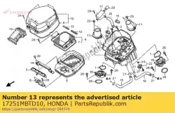 Aqui você pode pedir o duto, entrada do filtro de ar em Honda , com o número da peça 17251MBTD10: