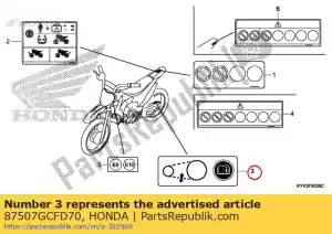 Honda 87507GCFD70 label, drive chain - Bottom side