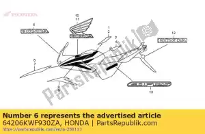 Honda 64206KWF930ZA raya a, r. fr. capucha * ty - Lado inferior