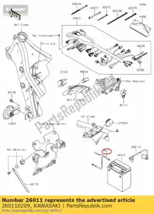 Kawasaki 260110209 wire-lead,battery(-) - Bottom side