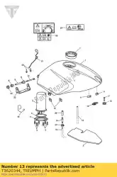 pijp, brandstoftank, overloop 40 mm van Triumph, met onderdeel nummer T3620344, bestel je hier online: