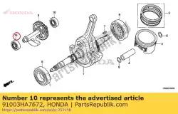 Here you can order the bearing, radial ball, 620 from Honda, with part number 91003HA7672: