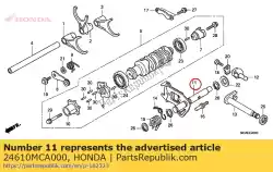 Ici, vous pouvez commander le bras comp., changement de vitesse auprès de Honda , avec le numéro de pièce 24610MCA000: