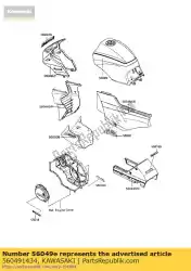 patroon, bovenste kap, l van Kawasaki, met onderdeel nummer 560491434, bestel je hier online: