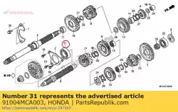 Here you can order the bearing, radial ball, 28x75x19(ntn) from Honda, with part number 91004MCA003: