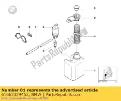 Here you can order the windshield cleaning container from BMW, with part number 61662329452: