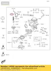 Aqui você pode pedir o tampa-carburador kvf300ccf em Kawasaki , com o número da peça 14030Y001: