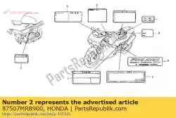 Here you can order the label,drive chain from Honda, with part number 87507MR8900: