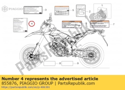 Aprilia 855876, Adesivo de controle de emissão, OEM: Aprilia 855876