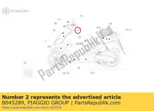 Piaggio Group B045289 czerwona opaska górna prawa przednia naklejka na os?on? - Dół