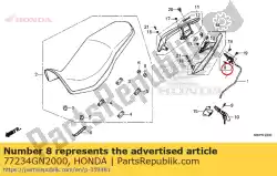 Aqui você pode pedir o mola, trava do assento em Honda , com o número da peça 77234GN2000: