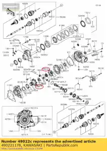 Kawasaki 490221178 bisel de engranaje, 16t - Lado inferior