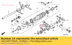 veer, schakelen teruggezet van Honda, met onderdeel nummer 24624MT3000, bestel je hier online: