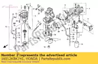 16012KBK741, Honda, conjunto de agulha, jato honda nx  2 nx250 250 , Novo