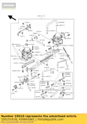 Here you can order the carburetor,lh from Kawasaki, with part number 150101618: