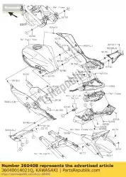 cover-tail, links, ca. Groen br250e van Kawasaki, met onderdeel nummer 36040014021Q, bestel je hier online: