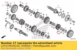 Ici, vous pouvez commander le engrenage, arbre intermédiaire sixième auprès de Honda , avec le numéro de pièce 23521MGSD30: