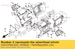 mat a, onderbak van Honda, met onderdeel nummer 64251MAL600, bestel je hier online: