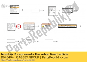 aprilia B045404 autocollant de contrôle des émissions - La partie au fond