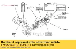 label, band van Honda, met onderdeel nummer 87505MY3310, bestel je hier online: