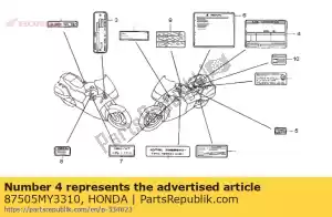 Honda 87505MY3310 label, band - Onderkant
