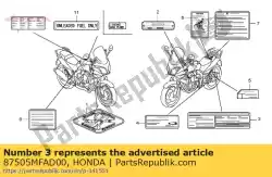 Aqui você pode pedir o etiqueta, pneu em Honda , com o número da peça 87505MFAD00: