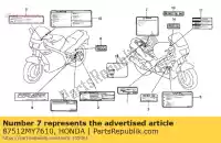 87512MY7610, Honda, etykieta, akcesoria i ?adowanie honda vfr 750 1992 1993, Nowy