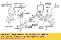 Aqui você pode pedir o etiqueta, acessórios e carregamento em Honda , com o número da peça 87512MY7610: