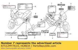 honda 87512MY7610 etiqueta, acessórios e carregamento - Lado inferior