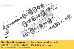 Ici, vous pouvez commander le engrenage, arbre intermédiaire bas (40t) auprès de Honda , avec le numéro de pièce 23421MT8000: