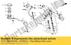 Ici, vous pouvez commander le tuyau comp., rr. Maître-cylindre de frein auprès de Honda , avec le numéro de pièce 43512MGE006: