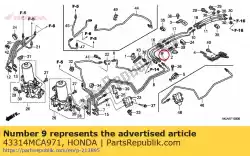 Ici, vous pouvez commander le tuyau principal b, rr. Frein auprès de Honda , avec le numéro de pièce 43314MCA971: