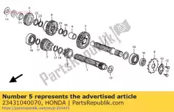 Aqui você pode pedir o engrenagem, segundo eixo principal (18t) em Honda , com o número da peça 23431040070: