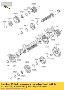 Kawasaki 131440058 tandwiel-output, 14t - Onderkant