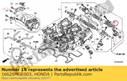 Ici, vous pouvez commander le tuyau, carburant (# 2) auprès de Honda , avec le numéro de pièce 16620MGE003: