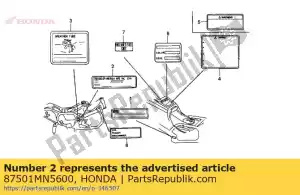Honda 87501MN5600 placa, registrada - Lado inferior