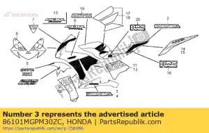 Honda 86101MGPM30ZC merk, honda (250mm) * type - Onderkant