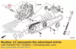 spindel, nokkenkettinggeleider van Honda, met onderdeel nummer 14675KWW740, bestel je hier online: