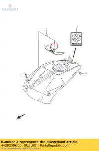 Suzuki 4429239G00 emblema, tanque de combustível - Lado inferior