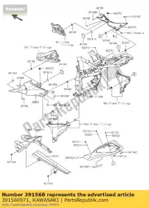 Kawasaki 391560971 almofada, tampa lateral, extremidade direita, direita - Lado inferior