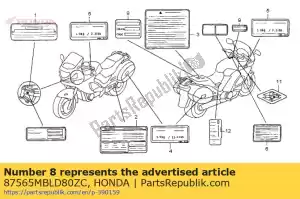 Honda 87565MBLD80ZC etiqueta, colo * type7 * - Lado inferior
