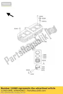 Kawasaki 110601898 pakking, cilindervoet - Onderkant