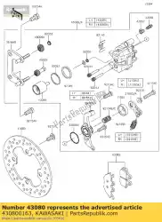 Ici, vous pouvez commander le 01 étrier-sous-assy,rr,lh auprès de Kawasaki , avec le numéro de pièce 430800163: