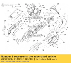 Aprilia 2B003886, Escudo térmico derecho, OEM: Aprilia 2B003886