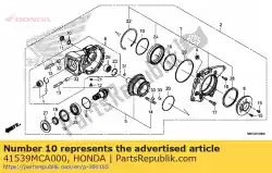 Ici, vous pouvez commander le cale j, couronne dentée (2. 36) auprès de Honda , avec le numéro de pièce 41539MCA000: