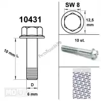 10431, ZF TRW, flens carterbouten sw 8 m6x10 blank (10) FLENS CARTER BOUTEN SW 8 M6x 10   BLANK (10)<hr>FLANSCH MOTOR SCHRAUBEN SW 8 M6x10  SILBER (10)<hr>FLANGE MOTOR BOLT SW 8 M6x10  BLANC (10)<hr>FLANGE MOTOR BOLT SW 8 M6x10   GALVAN (10), Nieuw