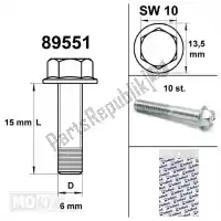 89551, Mokix, Parafusos da estrutura de flange sw10 m6x15 em branco 10 peças FLENS FRAME BOUTEN SW10 M6x15  BLANK  10st<hr>FLANSCH SCHRAUBEN SW10 M6x15 SILBER 10st<hr>FLANGE FRAME BOLT SW10 M6x15 INCOL 10set<hr>FLANGE FRAME BOLT SW10 M6x15  GALVAN 10pcs, Novo