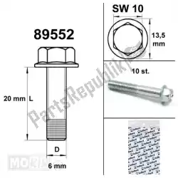 Aquí puede pedir pernos de marco de brida sw10 m6x20 en blanco 10 piezas de Mokix , con el número de pieza 89552: