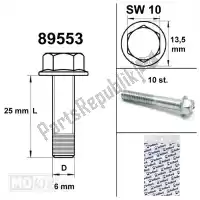 89553, Mokix, Pernos de marco de brida sw10 m6x25 en blanco 10 piezas FLENS FRAME BOUTEN SW10 M6x25  BLANK  10st<hr>FLANSCH SCHRAUBEN SW10 M6x25 SILBER 10st<hr>FLANGE FRAME  BOLT SW10 M6x25 INCOL 10set<hr>FLANGE FRAME  BOLT SW10 M6x25  GALVAN 10pcs, Nuevo