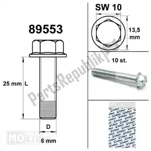 mokix 89553 pernos de marco de brida sw10 m6x25 en blanco 10 piezas - Lado inferior